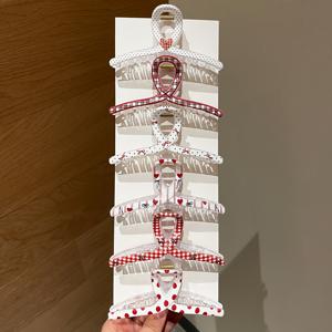 TEMU 6개 세트 여성용 멀티컬러 리본, 도트, 하트, 체크, , 헤어클립 - 강력 그립 일상용