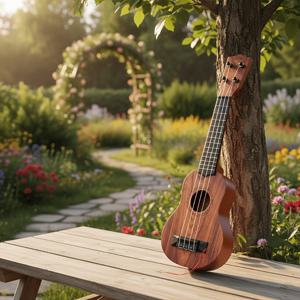 TEMU 17인치 플레이 가능한 우쿨렐레, 가볍고 휴대하기 쉬운, 휴대가 편리한 나일론 줄과 포함된 피크. 오픈기어 튜닝으로 쉽게 조정 가능, 초보자와 음악 애호가에게 이상적. 인기 있는 휴일 선물