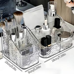 TEMU 7칸 투명 아크릴 화장품 정리함 세트, 실용적이고 스타일리시한 물결 무늬 플라스틱 메이크업 보관함, 화장대, 립스틱 아이스 패턴 홀더, 제품, 메이크업 브러시, 페이스 마스크, 아이브로우 펜슬, 홈 데코, 욕실 액세서리, 비전기 데스크탑 정리함, 밀폐형 보관 컴팩트 데스크탑 및 서랍 정리함, 홈 스토리지용, 2개 세트|마스크|눈썹펜슬