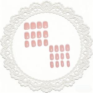 TEMU 24개 광택 초짧은 코핀 스타일 네일, 핑크 & 화이트 프렌치 스타일 디자인, 클래식 스타일, 여성용 재사용 가능한 인조 네일