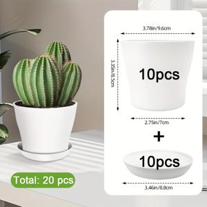 TEMU 20개 실내/외 화분 (배수구 및 받침대 포함) | 다육 식물 및 모종용 3.8인치 화분, 두꺼운 플라스틱 모종통, 화이트, 클래식 스타일