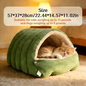 TEMU 대형 레트로 반밀폐형 펫 베드 - 탈착식 커버, 초두꺼운 겨울용 따뜻한 침대, 고양이와 강아지용 조립식 휴대용 슬리핑백, 고양이와 강아지 모두에게 휴대가 편리한 베드