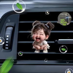 TEMU 2D 플랫, 1개 웃는 소녀 리필 가능 차량용 방향제 향기 디퓨저 클립, 차량 통풍구 차량 내부 추가 장식, 차량용 향 디퓨저, 