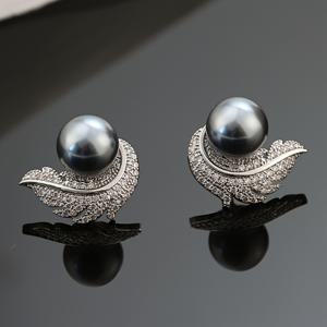 TEMU 여성용 패션 스터드 귀걸이 1쌍, 고급스럽고 촘촘하게 세팅된 나뭇잎 디자인과 우아한 인조 진주 포인트, 결혼식 및 연회용 고급 주얼리 액세서리