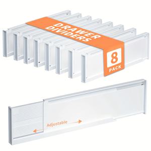 TEMU FOOYOO 서랍 칸막이 8개 팩, 높이 3.35인치, 10.91~20.67인치까지 조절 가능, 드레서 옷 정리용, 침실, 욕실, 주방, 화장대 및 사무실 보관 및 정리에 적합한 확장형 칸막이, 화이트|욕실선반|수납정리함|플라스틱서랍장