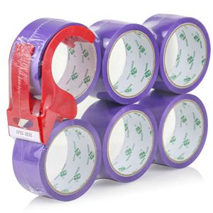 TEMU BOMEI PACK 보라색 실링 테이프, 커터 포함 6롤, 48mm×50Y, 강력 배송 테이프, 보라색 포장 테이프, 학교, 사무실, 가정 및 공장 포장에 적합