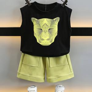 TEMU 남아용 신상 여름 의상 세트, 스타일리시하고 멋진 어린이용 민소매 조끼, 아동 남아를 위한 완벽한 여름 의류, 야외 활동에 적합