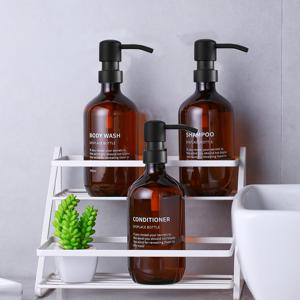 TEMU 샴푸 및 컨디셔너용 앰버 병 3개 세트. 500ml 용량의 모던 리필형 디자인으로, 스타일리시한 디스펜서는 펌프와 라벨이 함께 제공되어 욕실 비누에 적합합니다.