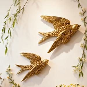 TEMU 유럽 스타일 제비 조각상 벽 장식 두 개 세트, 레진 공예 재료, 홈 및 졸업 선물용