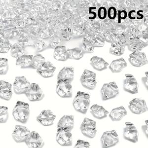TEMU 500개 아크릴 얼음 큐브 테이블 센터피스 장식, 테이블 스캐터 데코, 크러쉬드 얼음 투명 플라스틱 돌 모양, 투명 아크릴 보석 장식, 컨페티