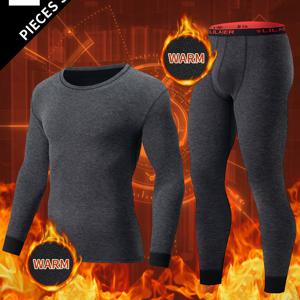 TEMU 남성용 긴팔 티셔츠 + 바지 2개 세트, 가을/겨울용 보온 캐주얼 안감 베이스레이어 스웨트셔츠 상의와 바지