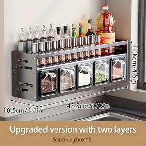 TEMU 주방용 3/4/5단 향신료 용기, 향신료 랙, 캐비닛 정리함, 대형 향신료 선반, 주방 정리, 녹 방지 알루미늄 소재, 대용량, 풀아웃형 향신료 랙, 주방 수납 필수품, 드릴 불필요