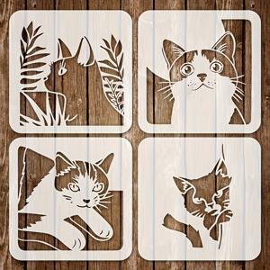 TEMU 고양이 스텐실 4개 세트, 페인팅 및 공예에 적합합니다. 재사용 가능한 템플릿은 천, 캔버스, 가구 및 홈 데코레이션에 이상적입니다. 카드 제작에 적합한 대형 벽 스텐실 및 레이어드 디자인 포함.