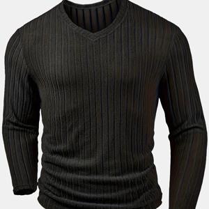 TEMU [Shule Water OBM] 남성용 트렌디 스포츠 V넥 스웨트셔츠는 편안하고 피부 친화적인 골지 텍스처 패턴을 특징으로 하며, 캐주얼한 외출 및 일상복에 적합합니다.