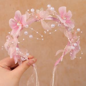 TEMU 유럽 및 미국 스타일 신부용 초현실적인 미끄럼 방지 비즈 장식 꽃무늬 헤어밴드 1개, 신부 베일 헤어밴드와 세트, 정교하고 우아하며 달콤한 여성용 액세서리 헤어 장식