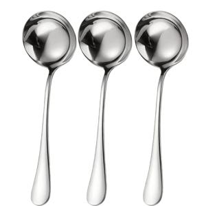 TEMU 긴 손잡이가 달린 고품질 스테인리스 스틸 수프 스푼 3개 세트. 라멘, 깊은 접시에 넣는 라면, 요리 등에 적합하며 크기는 20cm입니다.