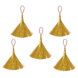 TEMU 5개 골든 풍수 빗 | 붉은색과 금색 태슬이 달린 부를 끌어들이고 보호하는 쓸기 도구, 폴리에스터, 집들이 및 행운을 위한 이상적인 선물
