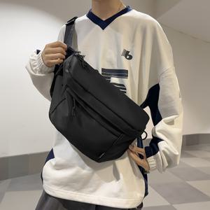 TEMU 남성용 크로스바디 백. 대용량, 지퍼 잠금, 조절 가능한 숄더 스트랩, 스타일리시한 골드 톤 메탈 버클이 특징입니다. 무선 웨이스트 백은 캐주얼한 외출 및 여행에 적합하며, 화이트 및 블랙 색상의 패브릭으로 제공됩니다.|힙색