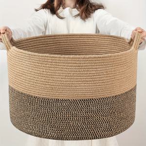 TEMU 대형 수납 바구니, 21.7 x 13.8 인치 담요 정리용 거실 바스켓, 빨래바구니 및 장난감 베개 신발 보관함, 입구용 블랙 주트, 90L