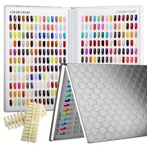 TEMU 308색 네일 폴리쉬 디스플레이 샘플북 및 360색 카드 - 전문 살롱 & 가정용 네일 아트 스와치 차트, 인조 손톱 & 적용 도구 포함, 휴대용 네일 케어 정리함, 우아한 디자인, 고품질 공예
