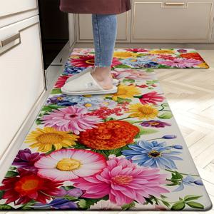 TEMU 1.2cm 주방 매트, 미끄럼 방지 및 내구성 있는 욕실 패드, 편안한 서있는 러너 러그, 주방, 집, 사무실, 싱크대, 세탁실, 욕실, 봄 장식, 세트 2개, 다른 크기는 별도로 주문할 수 있습니다