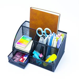 TEMU 메쉬 데스크 정리함 및 액세서리 홀더, 1개 수납 서랍 + 7개 구획, 펜 정리함 포함 스티커 노트 트레이, 사무실 학교 집 기숙사용 필수 데스크 정리 도구