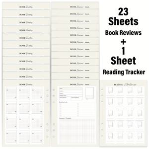 TEMU 24개 Granrouto A5 독서 일지 리필 시트 - 날짜 미기재, 영어, 책 리뷰 양식 및 추적 페이지 포함, 6홀 바인더 호환 - 책 애호가 및 독서 계획자에게 이상적, 책 애호가 선물
