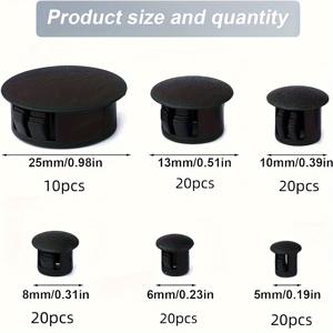 TEMU 110개 블랙 플라스틱 캐비닛 홀 플러그 - 잠금 구멍 튜브용 6가지 사이즈, 가구 하드웨어 필수품, 안전한 고정용 내구성 및 다용도 나사 구멍 플러그