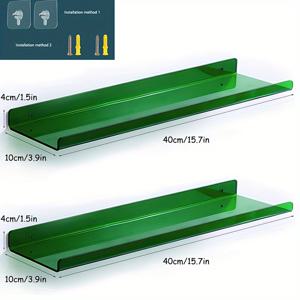 TEMU 벽걸이형 플로팅 선반 2개 세트, 15인치 투명 오렌지/그린 아크릴 선반, 방 장식용, 욕실, 책장, 거실, 침실, 주방에서 책, 피규어, 사진, 화장품 보관 및 정리에 적합