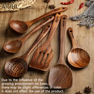 TEMU 6개 나무 스푼 | 튼튼하고 스타일리시한 주방 도구, 요리 및 서빙에 적합, 어버이날, 추수감사절, 할로윈, 크리스마스, 노동절 선물로 이상적