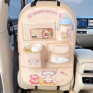 TEMU 터치 스크린 컨트롤, 앤티 킥 매트, 만화 캐릭터 수납 백이 포함된 1개의 PU 가죽 사각형 자동차 좌석 백 오가나이저, 범용 리어 시트 안전 방오 보호대