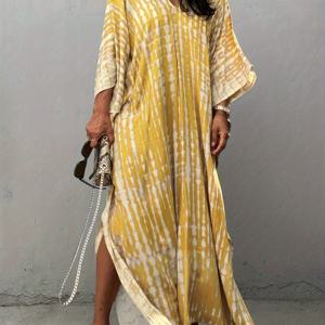 TEMU 플러스 사이즈 여성 비치 커버업 드레스 카프탄 - 가벼운 여름 오픈 슬릿 랜덤 프린트 우아한 스페셜 컬렉션, 풀사이드 & 캐주얼 아웃팅용, 플로우리 패브릭 비치 드레스