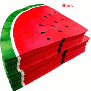 TEMU 40개 세트 선물용 수박 파티 용품 테이블 냅킨, 빨간색 초록색 달콤한 수박 과일 슬라이스 여름 피크닉 생일파티 일회용 장식, 수박 테마 일회용 냅킨