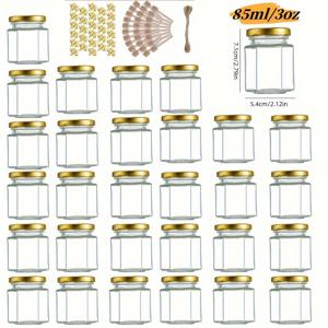 TEMU 60ml/2oz, 20개, 85ml/3oz, 30개, 육각형 미니 유리 꿀병-20개, 30개 꿀병, 병, 나무 숟가락, 금색 뚜껑, 벌 펜던트, 황마 - 완벽한 샤워, 결혼 선물, 파티 선물