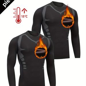 TEMU 남성용 보온 스포츠 투피스 세트 (러닝 및 헬스용), 가을/겨울에 적합, 따뜻한 플리스 소재, 아침/밤 러닝 및 트레이닝용 타이트핏 기어