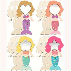 TEMU 12개 인어 DIY 나무 거울, 핸드페인팅 낙서 거울, 스노우 클레이 컬러링 거울