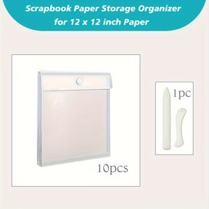 TEMU 스크랩북 용지용 투명 12x12 인치 용지 정리함 10개 세트, 플라스틱 본 클립 2개 포함, 스크랩북 용지, 비닐 용지, 카드지, 종이 보관용