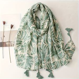 TEMU 새로운 봄/여름 여성용 부드러운 태슬 스카프, 산뜻한 바나나 잎 패턴, 캐주얼 스카프 (헤드 랩, 숄, 비치 타월)