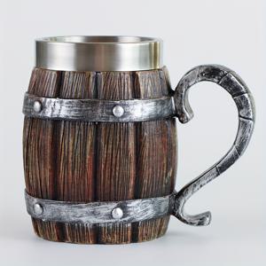 TEMU 20oz 대용량 스테인리스 스틸 컵, 통 모양, 나무 맥주 머그과 닮은 레진 재질, 차가운 음료, 파티 바, 친구나 아버지 생일 및 휴일 기념 선물로 완벽합니다.