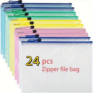 TEMU 24개 대형 A4 사이즈 지퍼 포켓 |, 크로스 스티치, 직소 퍼즐, 여행, 학교, 보드 게임 및 사무용품 정리를 위한 튼튼한 PVC 보관 가방