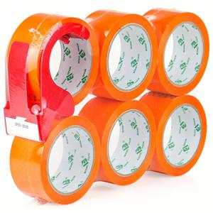 TEMU BOMEI PACK, 오렌지 색상 실링 테이프, 커터 포함 6롤, 48mm×50Y, 강력 배송 테이프, 실링 테이프, 오렌지 포장 테이프, 이사 테이프, 학교, 사무실, 가정 등 포장에 적합