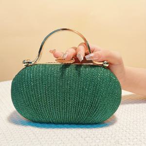 TEMU 여성용 러치 디자인 이브닝 백, 보라색 글리터, , 메탈 핸들이 장식되어 스타일리시한 포켓 지갑으로 완벽합니다.