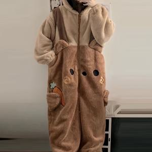 TEMU 따뜻한 가을 겨울 시즌에 필수템인 이 귀여운 만화 곰돌이 원피스는 후드와 긴 소매가 있어 할로윈, 뮤직 페스티벌, 크리스마스 파티, 공연 및 코스프레에 완벽합니다. 남녀공용이며, 포근한 축하 행사에 이상적입니다.|코스프레