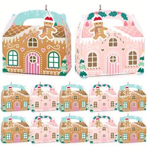 TEMU 12개 분홍 진저브레드 하우스 파티 선물 상자 진저브레드 맨 태그 포함 - 크리스마스, 베이비 샤워, 세례식, 성별 공개를 위한 종이 간식 용기 - 유니버설 축하 용품