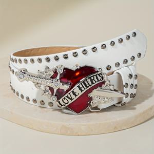 TEMU 1개 Y2K 펑크 록 여성 벨트 - 레드 합성 보석과 메탈릭 악센트가 있는 엣지 소재의 칼 & 하트 디자인, 스탠다드 사이즈 캐주얼 파티 스트리트웨어 패션 액세서리, 하트 버클, 메탈릭 장식