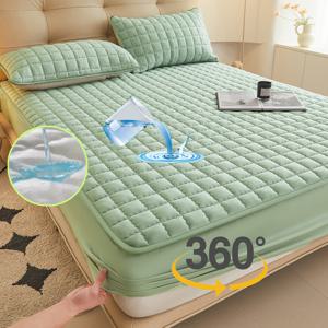 TEMU 1개 단색 방수 침대시트 (베개커버 제외) 퀼트 매트리스 커버 소재로 부드럽고 편안함. 세탁기 사용 가능한 피트드 침대시트 11.8인치, 기숙사, 침실, 게스트룸에 적합