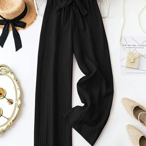 TEMU 우아한 여성용 허리끈 캐주얼 와이드 레그 팬츠