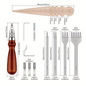 TEMU 6pcs 핸드메이드 DIY 세트 펀칭 수제기 기초 가죽공예 키트 일곱개 인 원 슬롯 커터 화이트 스틸 슬리팅 로드 DIY 가죽 공예에 적합한 구멍 펀칭, 슬롯팅 및 너비 조정