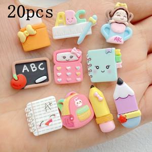 TEMU 10/20pcs 귀여운 만화 학교 용품 레진 매력 세트 - DIY 공예, 스크랩북, 보석 만들기 및 축하 장식용 평평한 카보숑 세트.