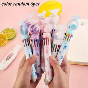 TEMU 6개입 만화 나비 글리터 멀티컬러 비즈 펜 | 10가지 색상 창의적인 프레쉬 펜, 플라스틱, 인체공학적, 리트랙터블, 중간 굵기